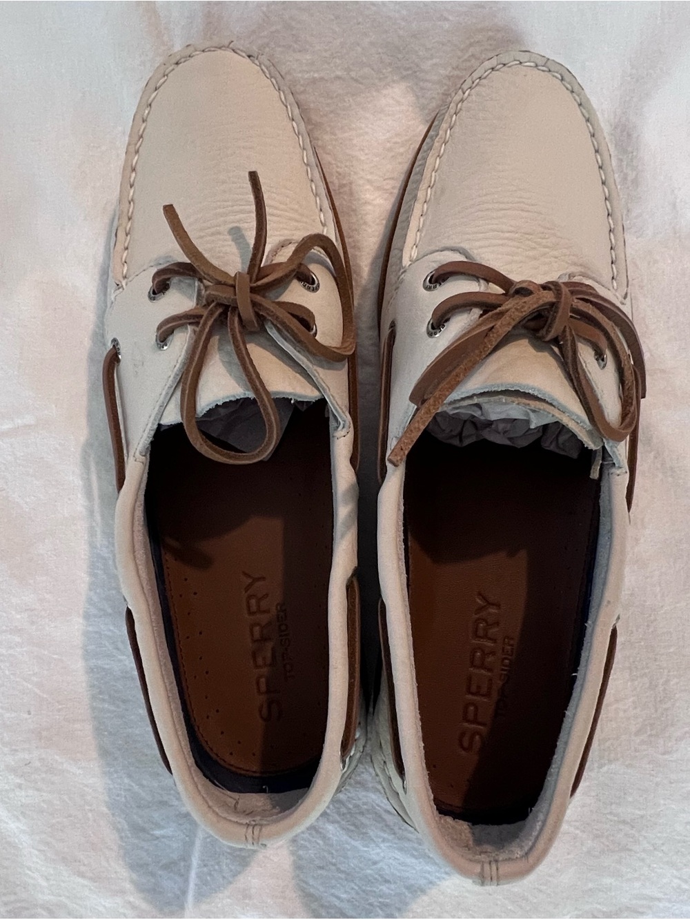 Sperry White Leather Boat Shoes with Brown Laces 11.5 WIDE - Picture 2 of 7